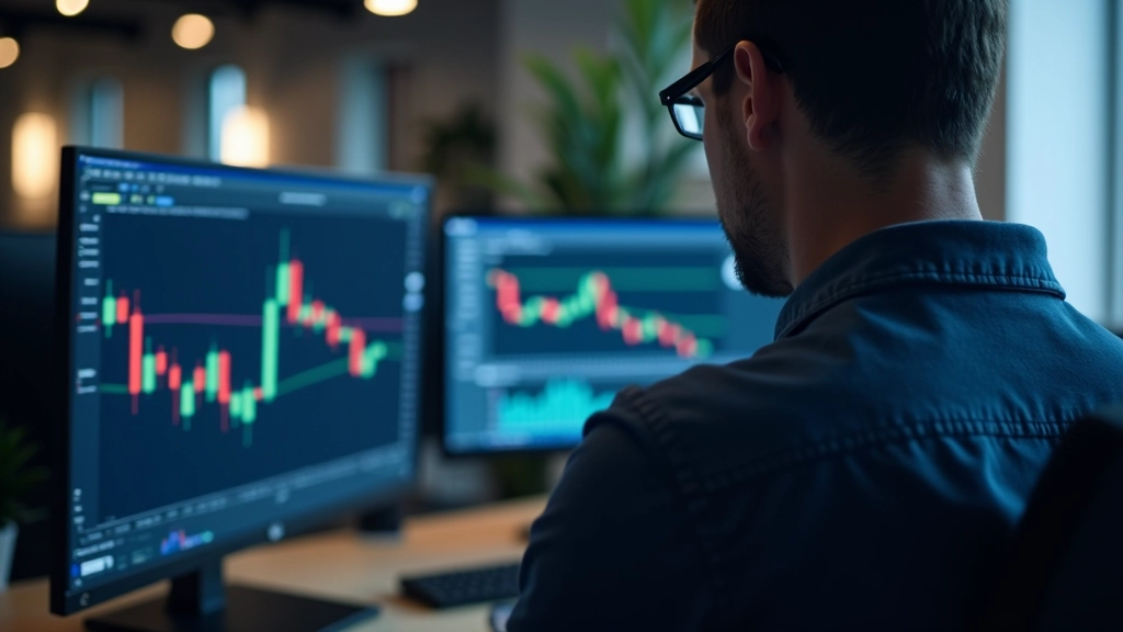 Market analysis on multiple screens showing charts and data
